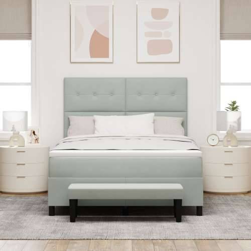 Box Spring Krevet s Madracem i Klupom Svijetlosivi 140x200 cm Baršun Cijena