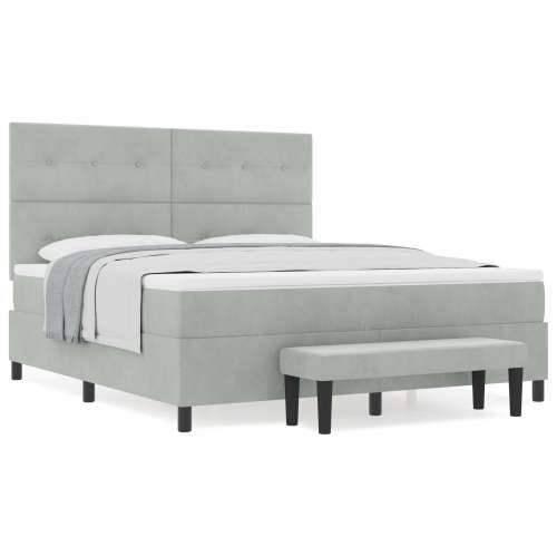 Box Spring Krevet s Madracem & Klupom Svijetlosiva 180x200 cm Baršun Cijena