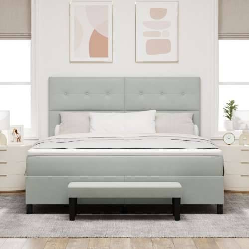 Box Spring Krevet s Madracem & Klupom Svijetlosiva 180x200 cm Baršun Cijena