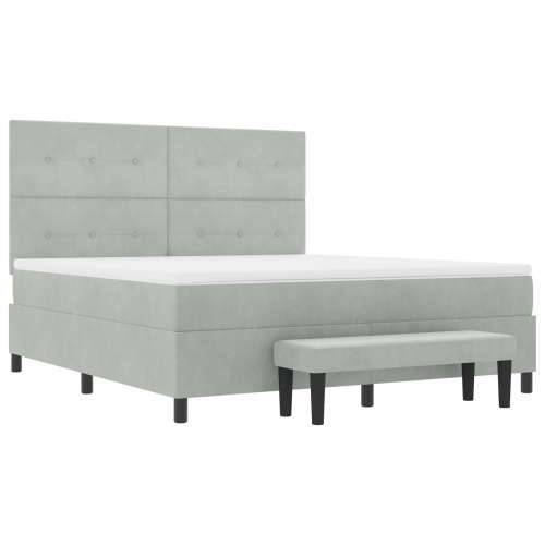 Box Spring Krevet s Madracem & Klupom Svijetlosiva 180x200 cm Baršun Cijena