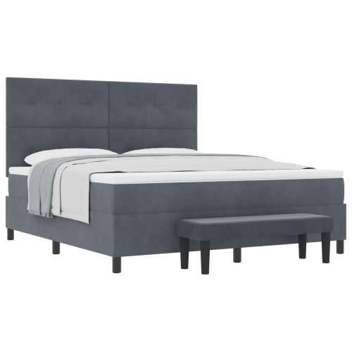 Box Spring Krevet s Madracem i Klupom Tamnosiva 180x200 cm Baršun Cijena