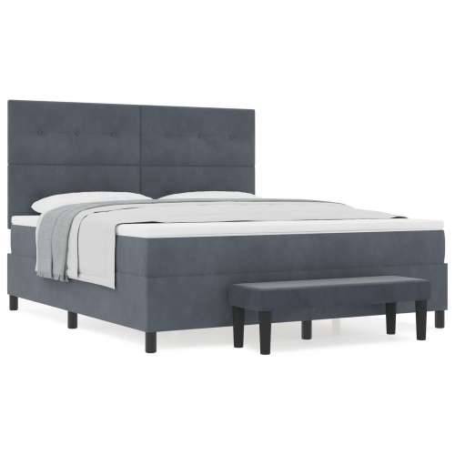 Box Spring Krevet s Madracem i Klupom Tamnosiva 180x200 cm Baršun Cijena