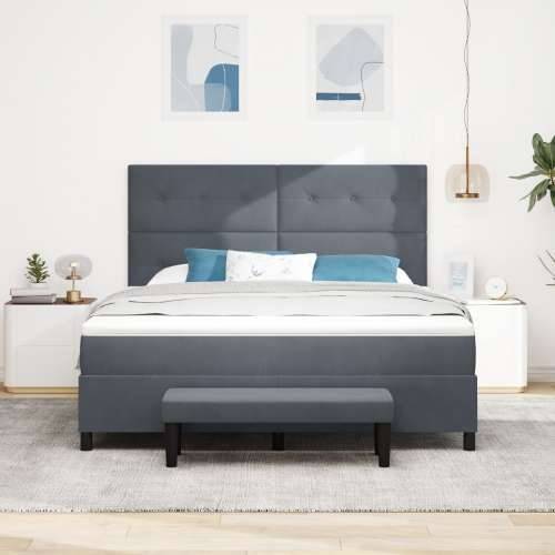 Box Spring Krevet s Madracem i Klupom Tamnosiva 180x200 cm Baršun Cijena