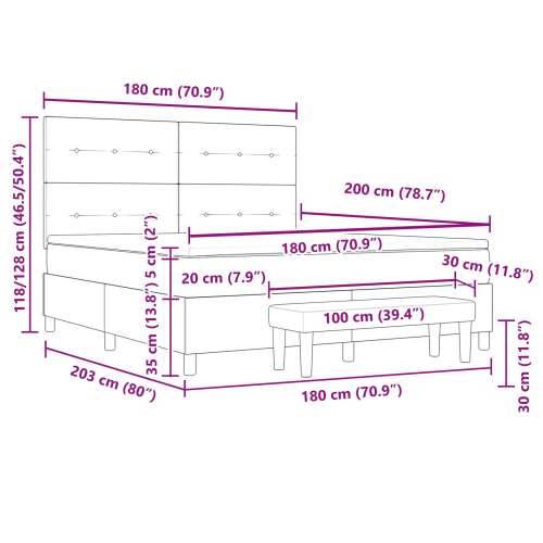 Box Spring Krevet s Madracem i Klupom Tamnosiva 180x200 cm Baršun Cijena