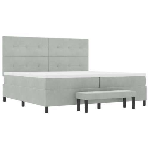 Krevet s Box Springom, madracem i klupicom svjetlosive boje 200x200 cm baršun Cijena