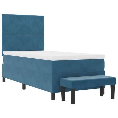 Krevet s box springom s madracem i klupom tamno plave boje 90x200 cm baršun Cijena