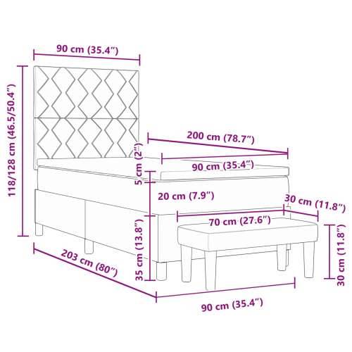 Krevet s Prolazom s Madracem i Klupom Ružičasti 90x200 cm Baršun Cijena