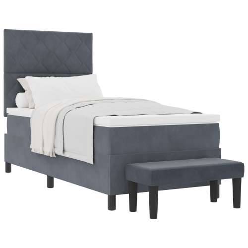 Box Spring Krevet s Madracem & Klupom Tamno Siva 100x200 cm Baršun Cijena
