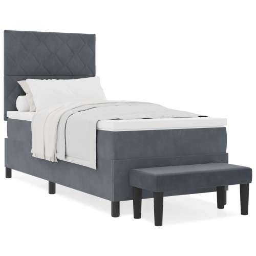 Box Spring Krevet s Madracem & Klupom Tamno Siva 100x200 cm Baršun Cijena