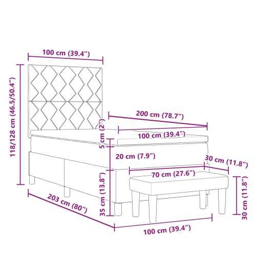Box Spring Krevet s madracem i klupom Crni 100x200 cm Baršun Cijena