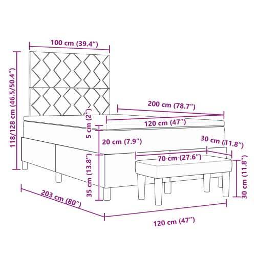 Krevet s box springom s madracem i klupom u crnoj boji 120x200 cm baršun Cijena