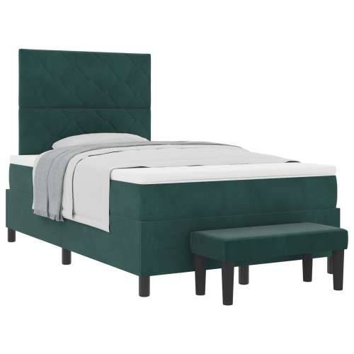 Box Spring Krevet s Madracem i Klupom Tamnozeleni 120x200 cm Baršun Cijena