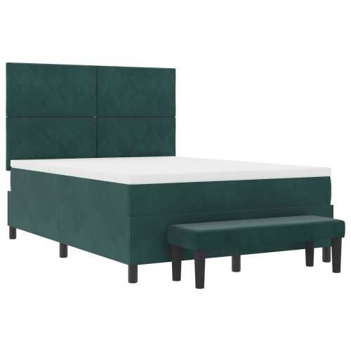 Krevet s boxspringom s madracem i klupom tamnozelene boje 140x190 cm baršun Cijena