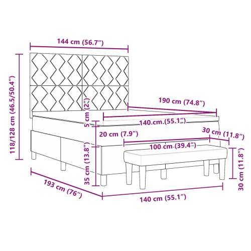 Krevet s boxspringom s madracem i klupom tamnozelene boje 140x190 cm baršun Cijena