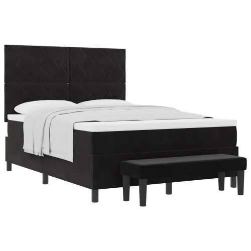 Box Spring krevet s madracem i klupom crni 140x200 cm baršun Cijena