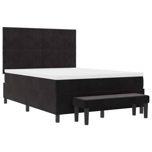Box Spring krevet s madracem i klupom crni 140x200 cm baršun Cijena