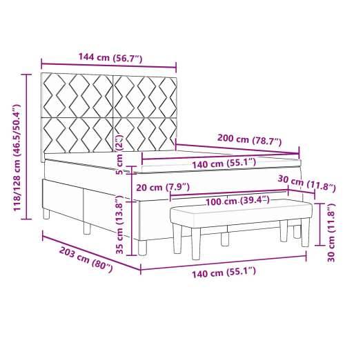 Box Spring krevet s madracem i klupom crni 140x200 cm baršun Cijena
