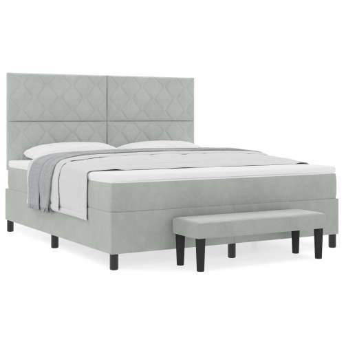 Box Spring Krevet s Madracem i Klupicom Svjetlosiva 180x200 cm Baršun Cijena