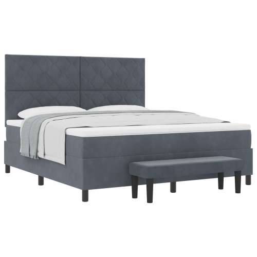 Box Spring krevet s madracem i klupom tamno siva 180x200 cm od baršuna Cijena