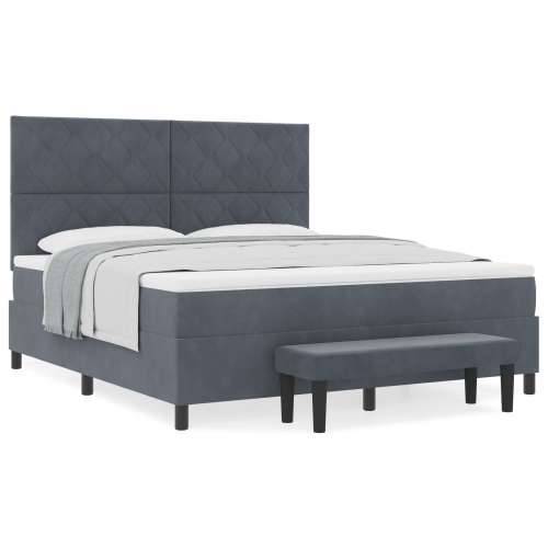 Box Spring krevet s madracem i klupom tamno siva 180x200 cm od baršuna Cijena