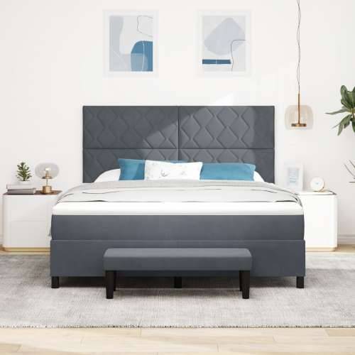 Box Spring krevet s madracem i klupom tamno siva 180x200 cm od baršuna Cijena