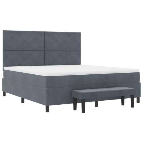 Box Spring krevet s madracem i klupom tamno siva 180x200 cm od baršuna Cijena