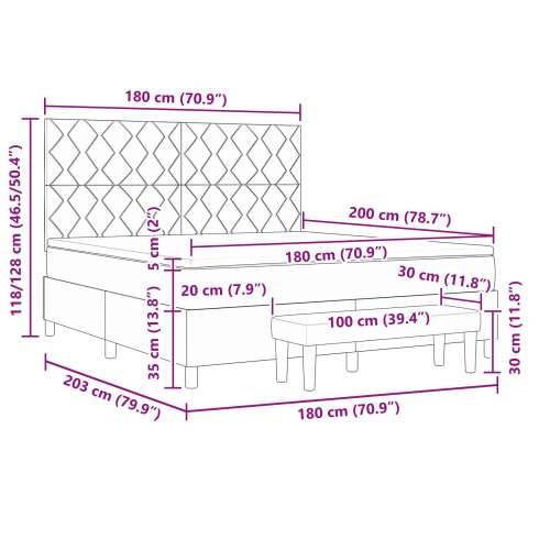 box spring krevet s madracem i klupom crni 180x200 cm baršun Cijena