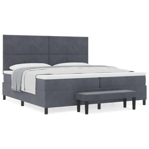 Box Spring Krevet s Madracem & Klupom Tamno Siva 200x200 cm Baršun Cijena