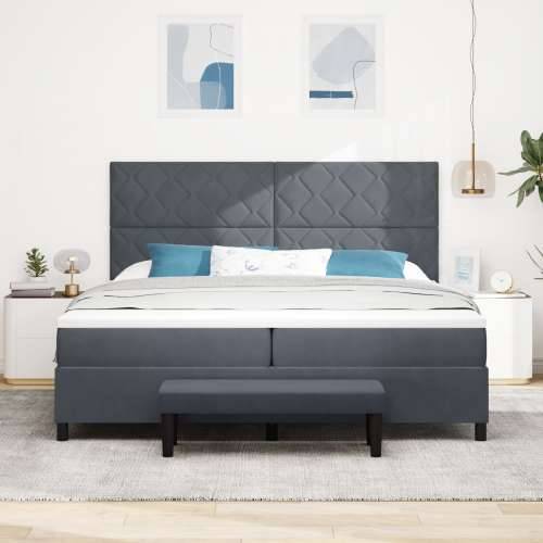 Box Spring Krevet s Madracem & Klupom Tamno Siva 200x200 cm Baršun Cijena