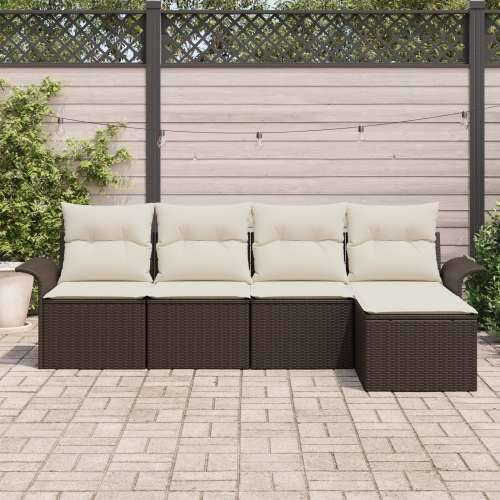 Set od 5 komada vanjskih sofa s jastučićima smeđi poli ratan Cijena