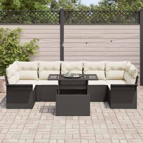 set od 8 komada vrtnih sofa s jastučićima, crni poliratan Cijena
