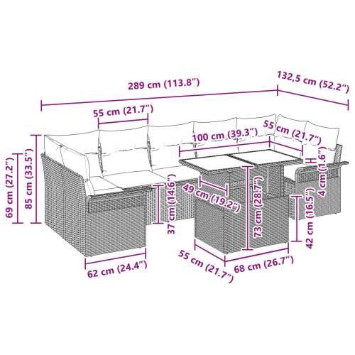 set od 8 komada vrtnih sofa s jastučićima, crni poliratan Cijena