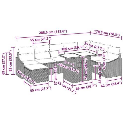 set vrtnih sofa s jastučićima, crni poli ratan Cijena