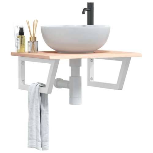 Zidna polica za Lavabo - Umivaonik od čelika i masivne hrastovine - Smeđa i bijela 60 x 50 x 2 cm 1 Trapez Cijena