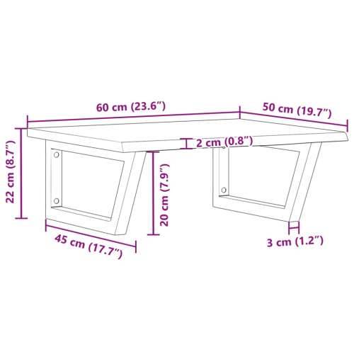 Zidna polica za Lavabo - Umivaonik od čelika i masivne hrastovine - Smeđa i bijela 60 x 50 x 2 cm 1 Trapez Cijena