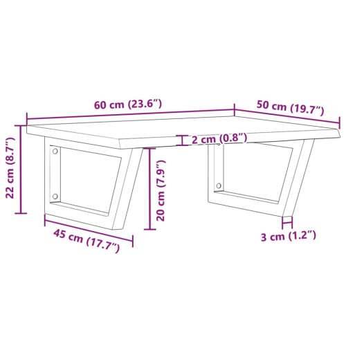 Zidna polica za Lavabo - Umivaonik od čelika i masivne hrastovine - svijetlo smeđa i bijela 60 x 50 x 2 cm 1 Trapez Cijena