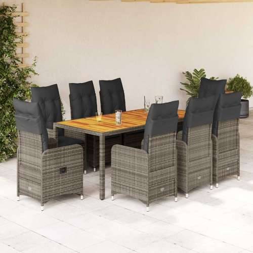 9-dijelni vrtni bistro set od poliratana s jastucima sivi - 190 x 90 x 75 cm Sa naslonom za noge 8 Cijena