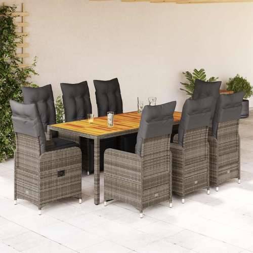 9-dijelni vrtni bistro set od poliratana s jastucima sivi - 190 x 90 x 75 cm boja drva 8 Cijena