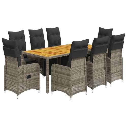 9-dijelni vrtni bistro set od poliratana s jastucima sivi - 190 x 90 x 75 cm boja drva 8 Cijena