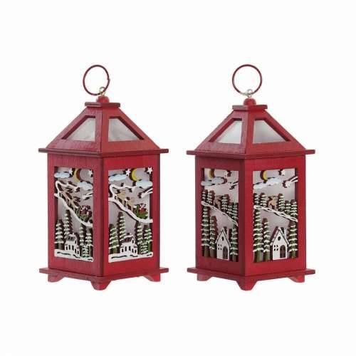 Laternas stends DKD Home Decor Crăciun Bijela Crvena Drvo kuća (9 x 9 x 18 cm) (2 pcs) Cijena