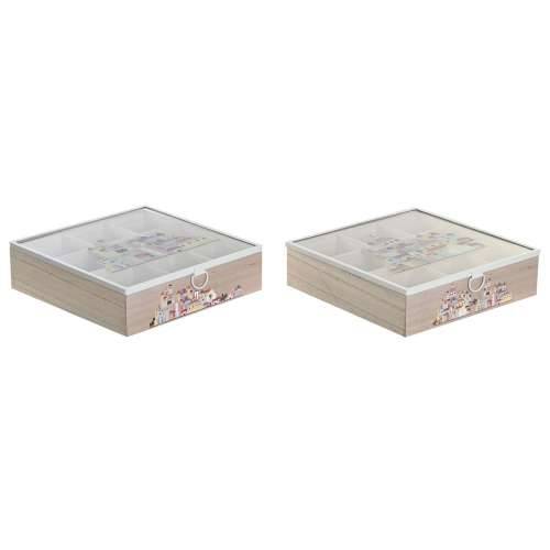 Kutija za Čajeve DKD Home Decor Kristal Metal Pisana Drvo MDF (24,5 x 24,5 x 6 cm) (2 kom.) Cijena