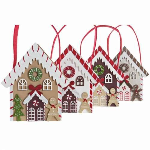 Božićni ukras DKD Home Decor Drvo kuća (13 x 7 x 15 cm) (4 kom.) Cijena
