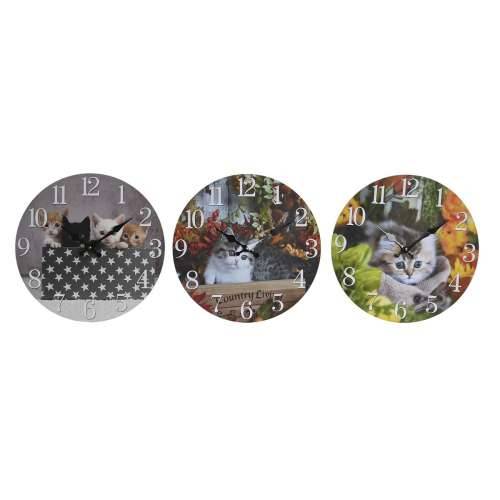 Zidni sat DKD Home Decor Pisana Mačke Drvo MDF (34 x 4 x 34 cm) (3 kom.) Cijena