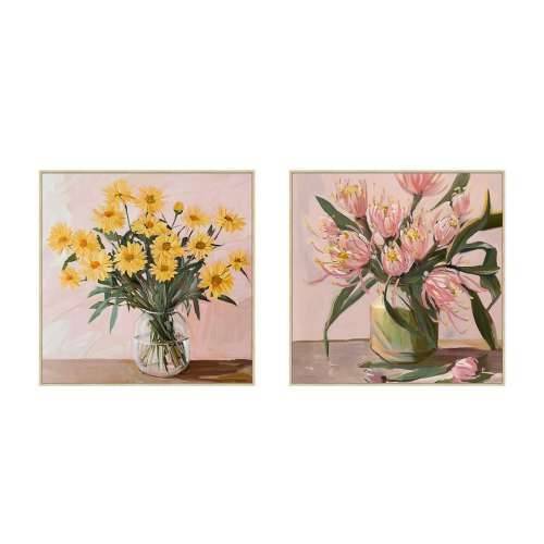 Slika Home ESPRIT Rumena Zelena Roza Shabby Chic Vaza 83 x 4,5 x 83 cm (2 kom.) Cijena