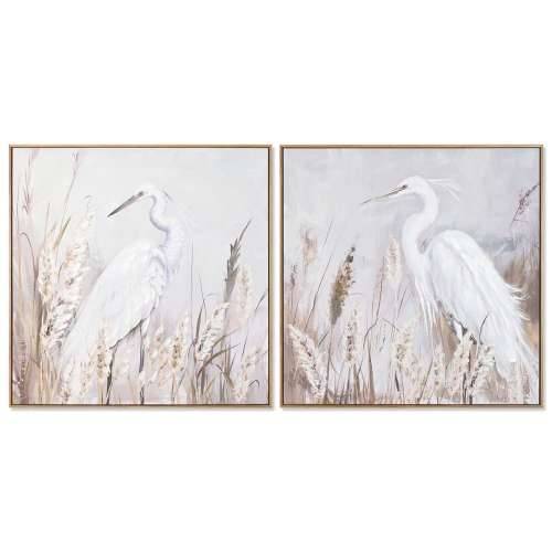 Slika Home ESPRIT Bijela Bež Siva Ptica Orijentalno 80 x 3,5 x 80 cm (2 kom.) Cijena