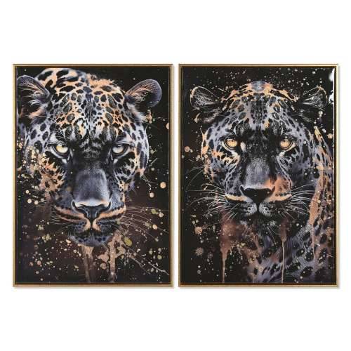 Slika Home ESPRIT Crna zlatan Leopard Kolonijalni Lakirano 50 x 3,5 x 70 cm (2 kom.) Cijena