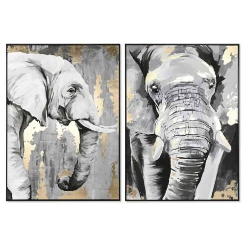 Slika DKD Home Decor Bijela Crna Siva zlatan Slon Kolonijalni 100 x 4 x 140 cm (2 kom.) Cijena