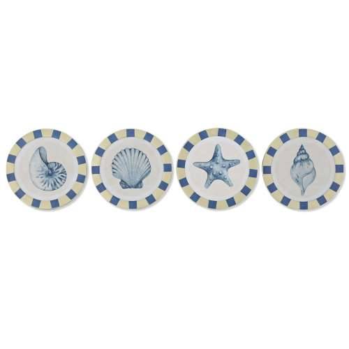 Zidni Ukras Home ESPRIT Plava Bijela Mediteran 30 x 3 x 30 cm (4 kom.) Cijena