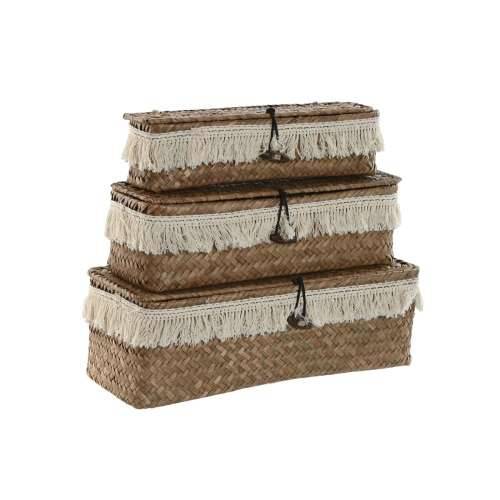 Set košara Home ESPRIT Bijela Prirodno Prirodno vlakno Boho Istrošeno (3 Dijelovi) Cijena