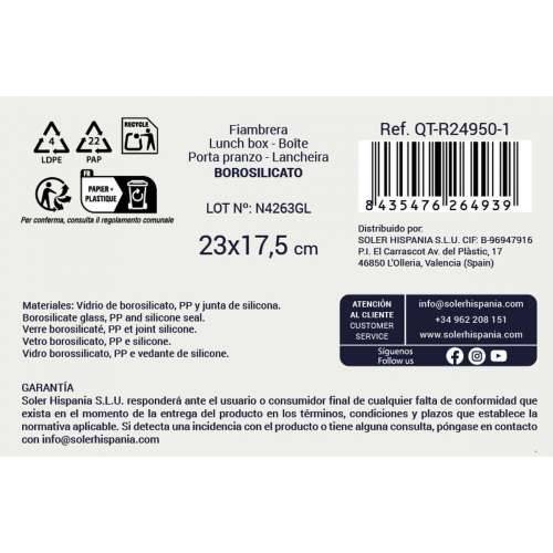 Kutija za užinu Quttin Pravokutno 2,35 L (6 kom.) Cijena